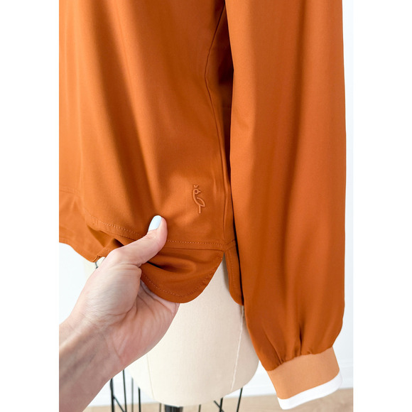 A. Putnam Long Sleeve Polo Golf Shirt in Terra Orange Brown Stripe Trim M - Picture 13 of 14